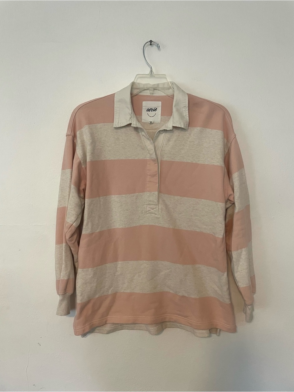 aerie Pink and Cream Striped Rugby Shirt